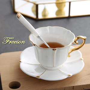 Gold Pearl Bone China Coffee Cup Saucer Spoon Set 200ml Gorgeous Advanced Porcel&hellip;