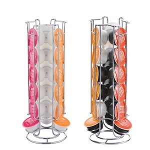 Coffeeware Sets: Metal Coffee Pods Holder Tower Chrome Plating Stand Coffee Capsule Storage Rack for