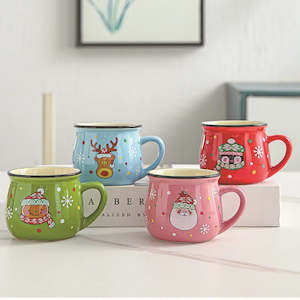 Cups Mugs: New 4/1PC Kawaii Christmas Mugs Ceramic Cups Santa Claus Elk Figurines Creative Gift Coffee Tea Cup