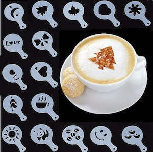 16pcs/set Coffee Latte Cappuccino Coffee Art Stencils Cafe Foam Spray Template B&hellip;