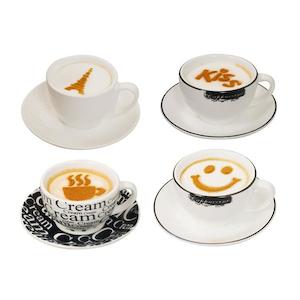 Stencils: 16pcs Cappuccino Coffee Art Stencils Template Strew Flowers Pad Duster Spray for Coffee Decoration