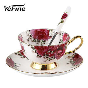 Cup Saucer Sets: YeFine Ceramic Afternoon Black Tea Cups And Saucers Bone China Coffee Cup With Tray Porcelain
