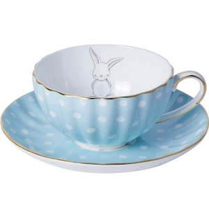Cup Saucer Sets: White Dots Little Rabbit Ceramic Bone China Coffee cup Saucer Set 180ml British Style Black Tea Milk