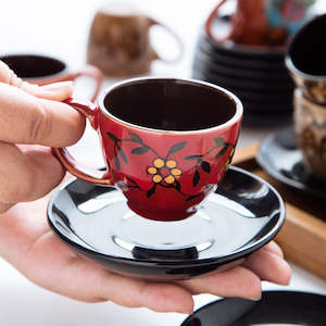 Cup Saucer Sets: 90ml Espresso Coffee Cup Saucer Set Creative Hand-painted Trumpet Small Capacity Mini Latte Coffee