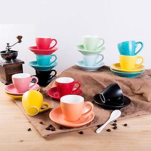 Cup Saucer Sets: 100ml Ceramic Macaron Coffee Cup – Frosted Porcelain Cup & Saucer Set in 12 Colors