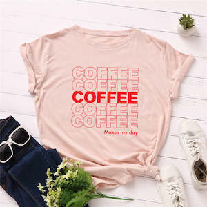 Plus Size S-5XL New Coffee Letter Print T Shirt Women 100% Cotton O Neck Short S&hellip;
