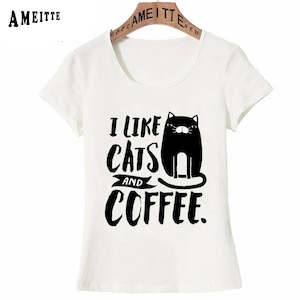 T Shirts: Summer Fashion Women T-shirt I Like Cats and Coffee printed T-Shirt maiden casual Tops female Tees