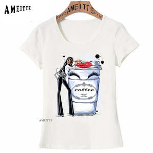 T Shirts: A girls best friend Coffee Print T-Shirt Summer Women t-shirt Lovely Girl Tops Fashion illustration Ladies Tees