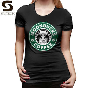 T Shirts: Sailor Moon T-Shirt Moonbucks Coffee T Shirt Street Style Printed Women T-Shirt White Large Size