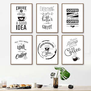 Posters: Coffee Life Draw Quote Wall Art Black & White Painting Canvas Pictures Vintage Poster Nordic Living Room