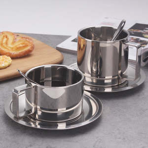 Cup Saucer Sets: Originality Eur Coffee Cup With Dish Household Cafe Stainless Steel Tumble Suit Mirror Polishing