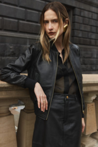 Evita Leather Bomber Jacket - Black