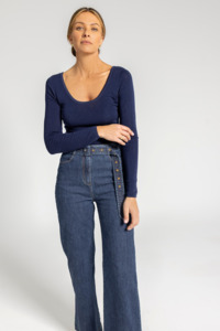Knitwear: Juliet Wool Scooped Neck Top - Navy