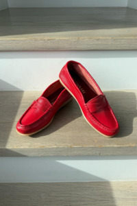 Italian Leather Loafers - Red