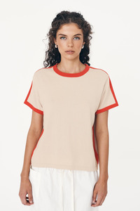 Rowie The Label: Rania Contrast Knit Tee - Spiced Latte