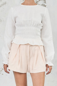 Friend Of Audrey: The Linen Shirred Top - White