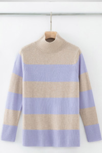 Aleger Cashmere: Cashmere Blend Striped Jumper N.06  - Champagne/Iris