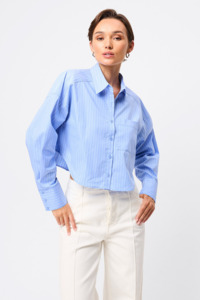 Mossman: Repeat After Me Cropped Shirt - Blue