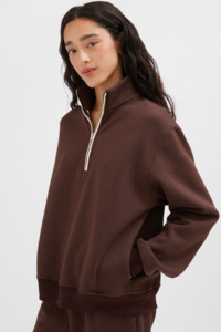 Contrast Half Zip Sweat - Chocolate