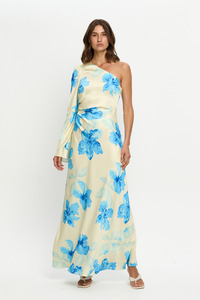 Dresses: Sophie One Shoulder Maxi Dress - Yellow Blue