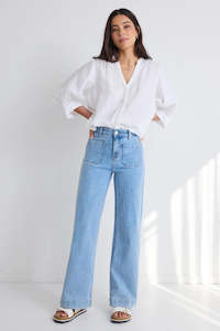Pants: Zoey High Rise Wide Leg Pocket Jean - Light Blue