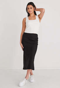 Bliss Black Linen Bias Midi Skirt