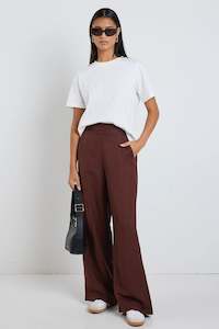 Guardian Chocolate Linen Viscose Elastic Back Pants