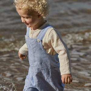 Tucker Shortie Overalls Cotton/linen - Blue stripe