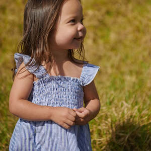 Children: Gala Dress Linen - Blue Stripe