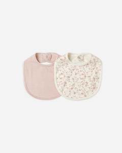 Quincy Mae: Jersey Snap Bib, 2 Pack || French Garden, Rose Micro Stripe
