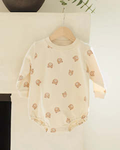Quincy Mae: Crewneck Bubble Romper || Brown Bear