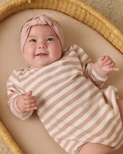 Quincy Mae: Crewneck Bubble Romper || Pink Stripe