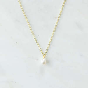 Pearl Drop Mini Link Necklace - Silver