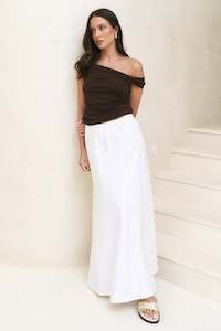 Re Union: Lagos White Linen Blend Bias Maxi Skirt