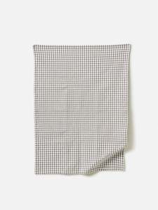 Towels: Gingham Washed Cotton Tea Towel - Grey