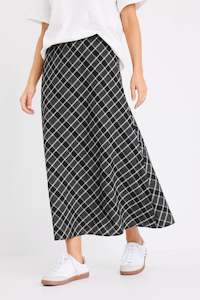 Soulmate Black Check Bias Cut Midi Skirt