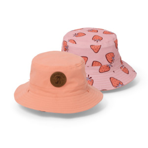 Childrens Hats: Reversible Bucket Hat - Strawberry Splash