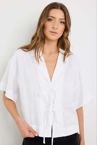 Fasting Ivory Linen Tie Front Shirt