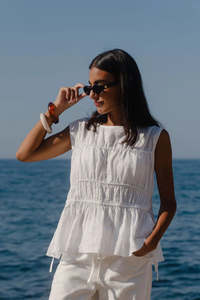 Context Ivory Linen Relaxed Sleeveless Top