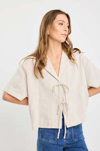 Womenswear: Fasting Linen Tie Front Shirt -Natural