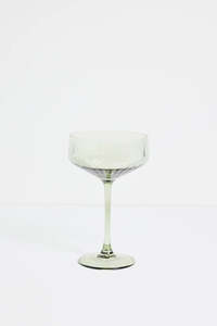 Glassware: Olive Green Ribbed Set of 2 Coupe Cocktail Glasses