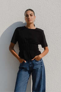 All Tops: Svelte Black Shirred Detail SS Tee