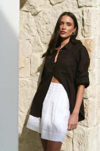 Literal Ivory Linen Pleat Front Shorts