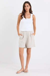 Literal Natural Linen Pleat Front Shorts