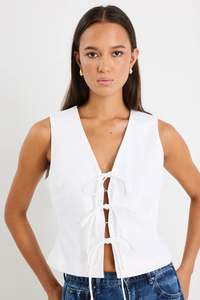 Spectacle Ivory Ramie Tie Front Vest