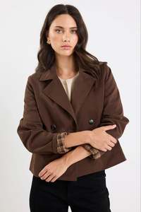 Coats: Pathway Chocolate Cropped Trench Jacket