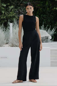 Guardian Black Linen Viscose Elastic Back Pants