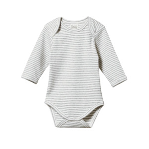 LONG SLEEVE BODYSUIT, Grey Marl Stripe