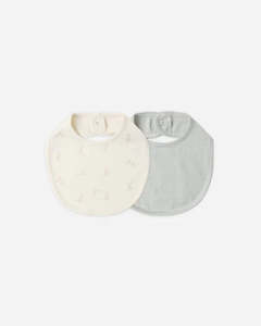 Quincy Mae: Jersey Snap Bib Pack Bunnies, Sage Microstripe