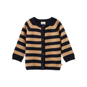 Merino knit cardigan - Navy/Caramel stripe
